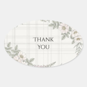 Blush Floral Tartan Thank You Sticker