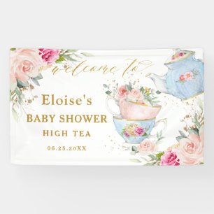 Blush Floral Tea Party Bridal Baby Shower Backdrop Banner