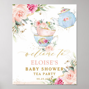 Blush Floral Tea Party Bridal Baby Shower Welcome  Poster