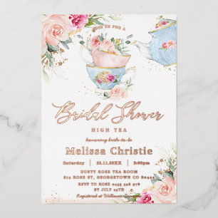 Blush Floral Tea Party Bridal Shower Rose Gold