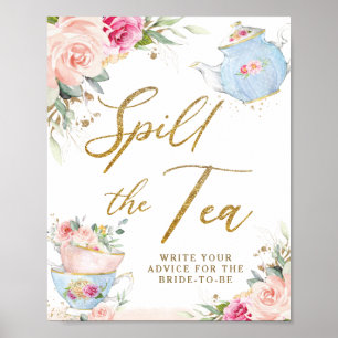 Blush Floral Tea Party Bridal Shower Spill the Tea Poster