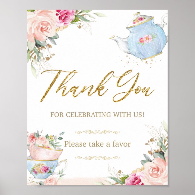 Blush Floral Tea Party Favours Baby Bridal Shower Poster (Front)