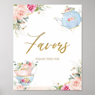 Blush Floral Tea Party Favours Baby Bridal Shower Poster