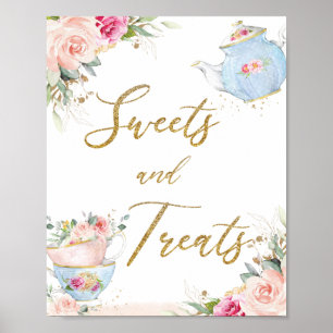 Blush Floral Tea Party Sweets & Treats Bridal Baby Poster