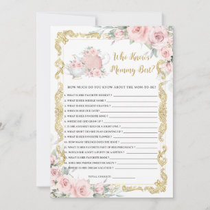 Blush Floral Tea Party Who Knows Mummy Game Card