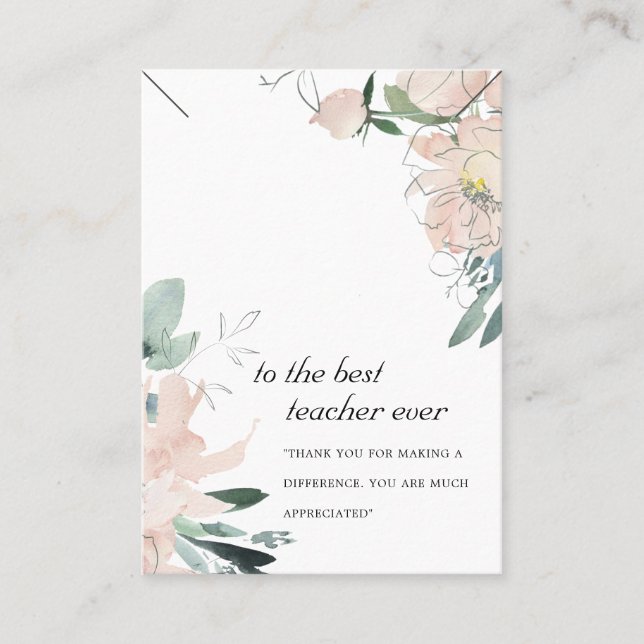 BLUSH FLORAL TEACHER GIFT NECKLACE DISPLAY CARD (Front)