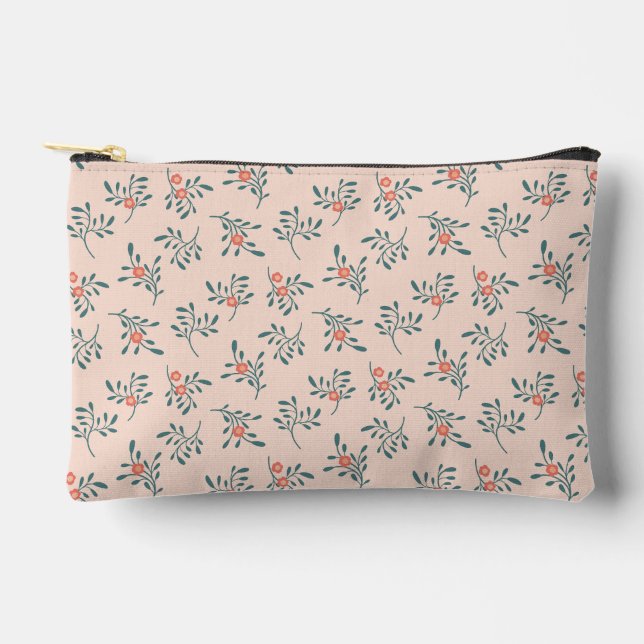 Blush Floral Teal Botanical Pattern Accessory Pouch (Front)