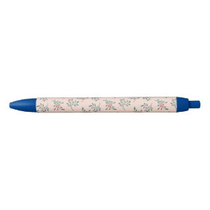 Blush Floral Teal Botanical Pattern Black Ink Pen