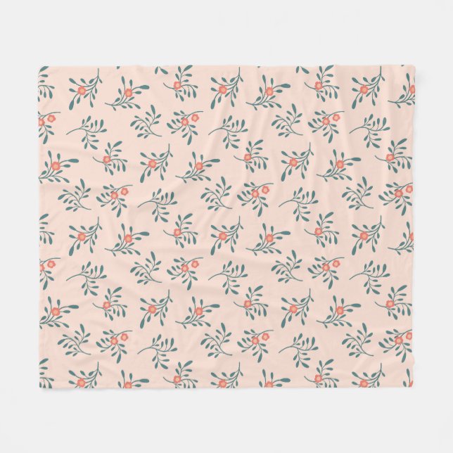 Blush Floral Teal Botanical Pattern Fleece Blanket (Front (Horizontal))
