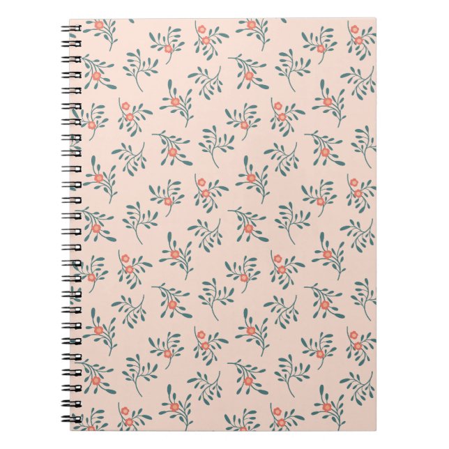 Blush Floral Teal Botanical Pattern Notebook (Front)