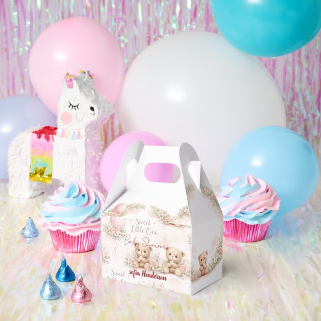 blush floral teddy bear pink favour box (Party)