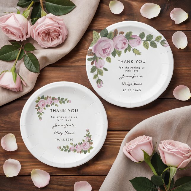 Blush Floral Thank You Baby Shower Paper Plate (Creator Uploaded)