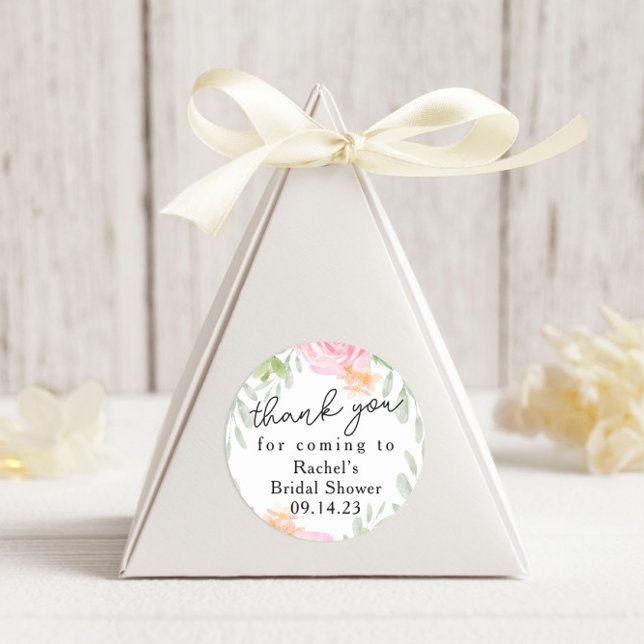 Blush Floral Thank You bridal shower Classic Round Sticker (Creator Uploaded)