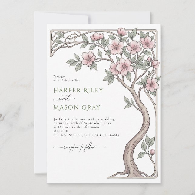 Blush Floral Tree Save The Date Invitation (Front)
