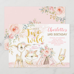 Blush Floral Tribal Woodland Two Wild 2nd Birthday Invitation