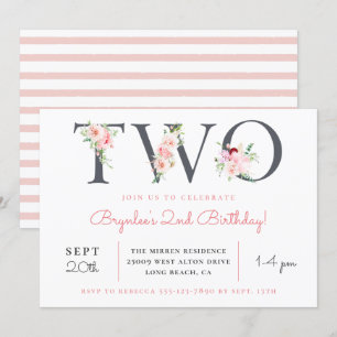 Blush Floral TWO   2nd Birthday Party Invitation