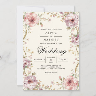 Blush Floral Vine Romance Wedding Invitation