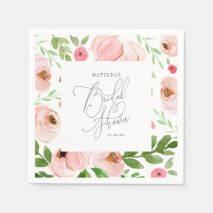 Blush floral watercolor Bridal shower Napkin