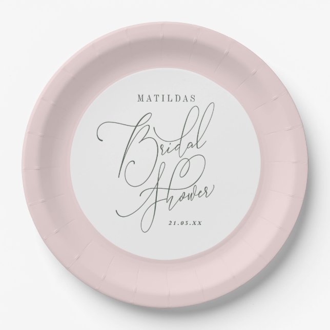 Blush floral watercolor Bridal shower Paper Plate (Front)