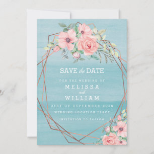 Blush Floral Watercolor Geometric Copper Wedding Save The Date