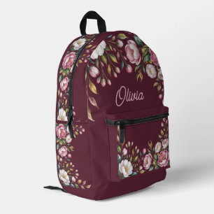 Blush Floral Watercolor Name Design Printed Backpack