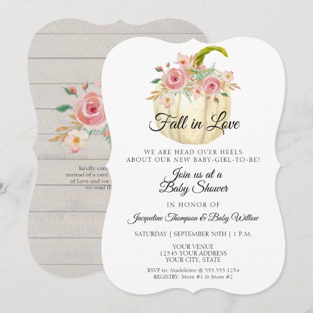 Blush Floral Watercolor Pumpkin Girl Baby Shower Invitation (Front/Back)