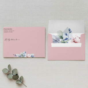 Blush Floral Watercolor Return Address Wedding  Envelope