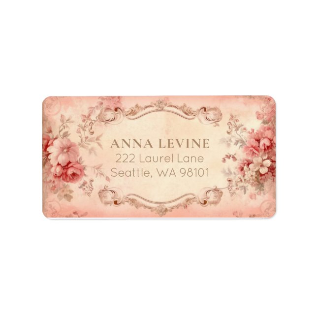 Blush Floral Watercolor Romantic Peach Frame Label (Front)