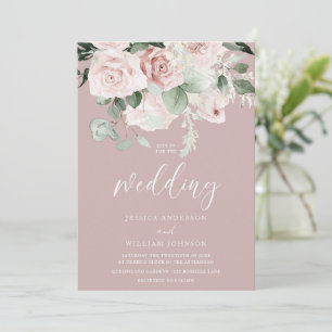 Blush Floral Watercolor Sage Leaves Wedding Invitation