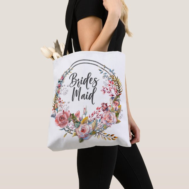 Blush Floral Watercolor Wreath Bridesmaid Tote Bag (Close Up)