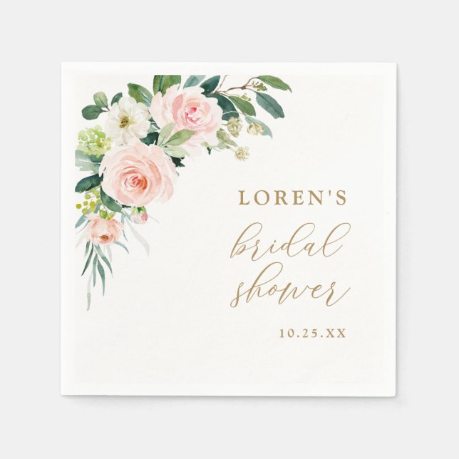 Blush Floral WatercolorBridal Shower Napkins (Front)
