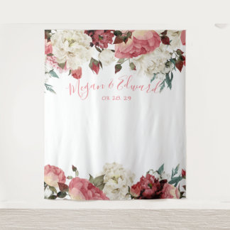 Blush Floral Wedding Backdrop Reception Decor Tapestry