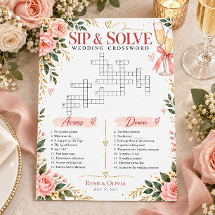 Blush Floral Wedding Crossword Sip & Solve Invitation