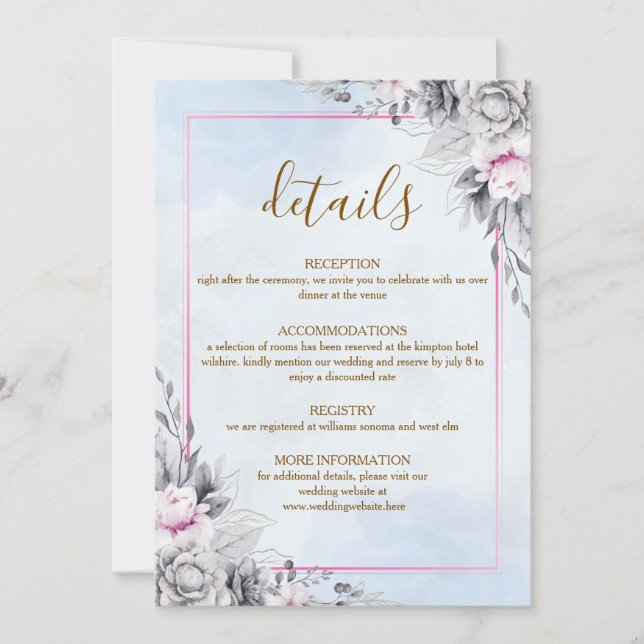 Blush Floral Wedding Details Card (Front)