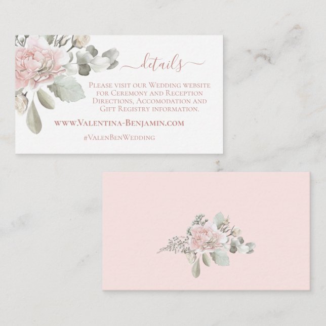 Blush floral wedding dusty rose boho chic elegant  enclosure card (Front/Back)