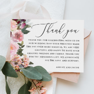 Blush Floral Wedding Elegant Watercolor Roses Thank You Card
