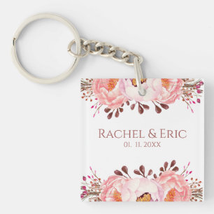 Blush Floral Wedding Favor Acrylic Keychain