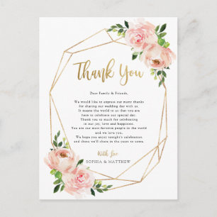 Blush Floral Wedding Geometric Thank You Post Card