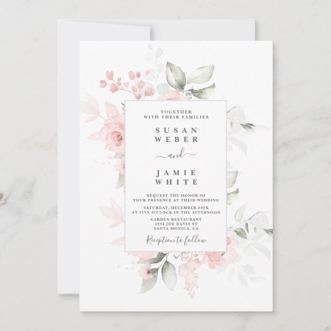 Blush Floral wedding Invitation (Front)
