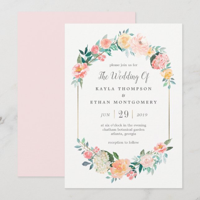 Blush Floral Wedding Invitation (Front/Back)