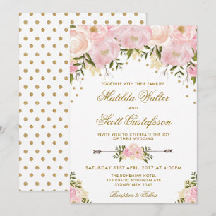 Blush Floral Wedding Invitation Pink Gold Flowers
