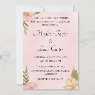 Blush Floral Wedding Invitation Simple