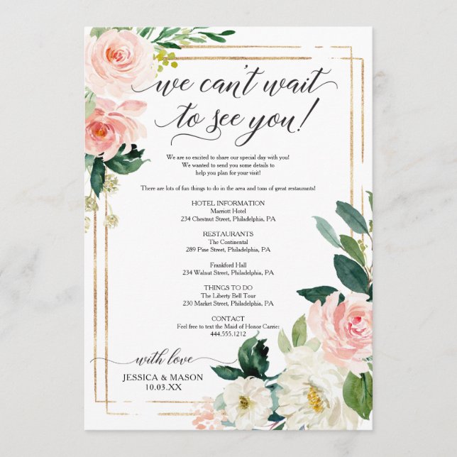 Blush Floral Wedding Itinerary Wedding Invitation (Front)