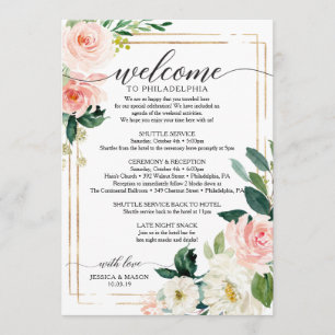 Blush Floral Wedding Itinerary - Wedding Welcome Programme