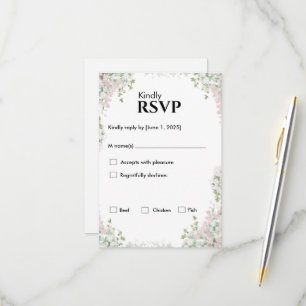 Blush Floral Wedding   Minimalist Script RSVP Card