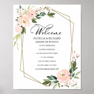 Blush Floral Wedding Order Of Event Sign