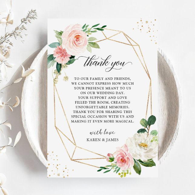 Blush Floral Wedding Place Setting Thank You Card (Creator Uploaded)