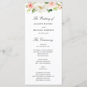 blush floral wedding programme