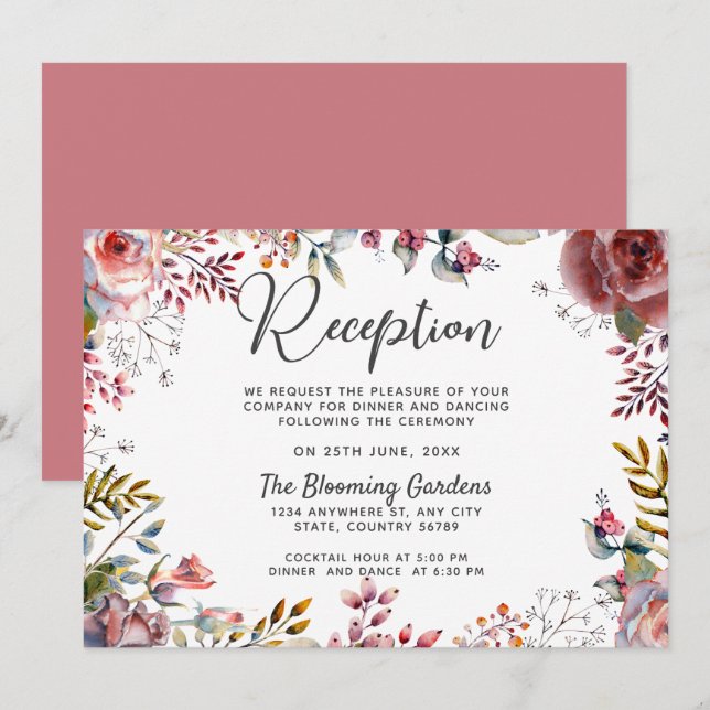 Blush Floral Wedding Reception Enclosure Card (Front/Back)