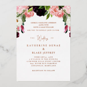 Blush Floral Wedding Rose Gold Foil Invitation